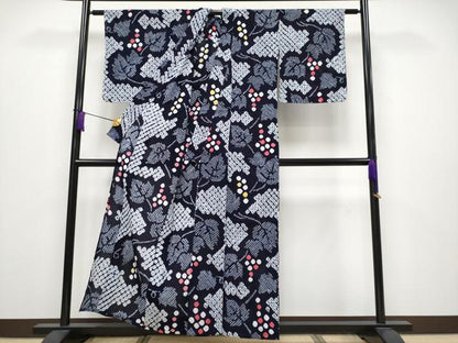 平和屋着物∴極上 夏物 浴衣 有松鳴海絞り 葡萄蔦の葉文 綿 逸品 CYAA3888s5