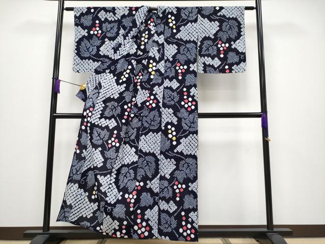平和屋着物∴極上 夏物 浴衣 有松鳴海絞り 葡萄蔦の葉文 綿 逸品 CYAA3888s5