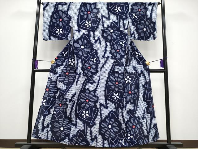 平和屋着物∴極上 夏物 浴衣 有松鳴海絞り 扇面花文 綿 逸品 CYAA3889s5