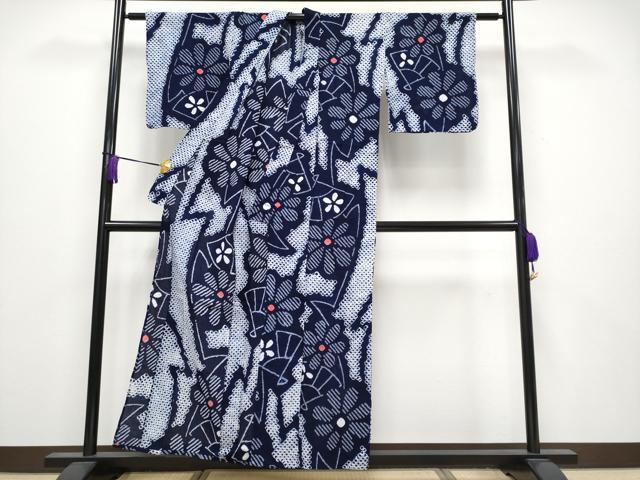 平和屋着物∴極上 夏物 浴衣 有松鳴海絞り 扇面花文 綿 逸品 CYAA3889s5