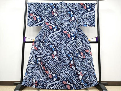 平和屋着物∴極上 夏物 浴衣 有松鳴海絞り 舞蝶文 綿 逸品 未使用 CYAA3890s5