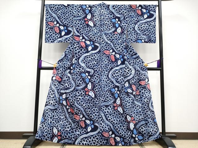 平和屋着物∴極上 夏物 浴衣 有松鳴海絞り 舞蝶文 綿 逸品 未使用 CYAA3890s5