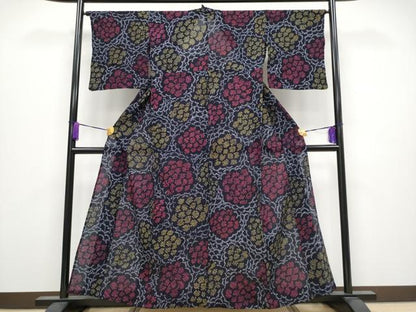 平和屋着物∴極上 夏物 浴衣 有松鳴海絞り 花尽くし 黒地 綿 逸品 CYAA3892s5