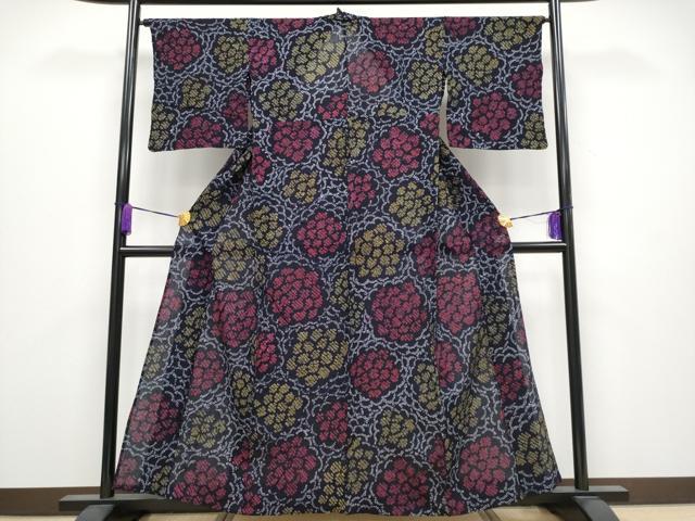 平和屋着物∴極上 夏物 浴衣 有松鳴海絞り 花尽くし 黒地 綿 逸品 CYAA3892s5