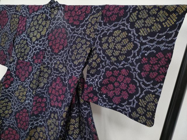 平和屋着物∴極上 夏物 浴衣 有松鳴海絞り 花尽くし 黒地 綿 逸品 CYAA3892s5