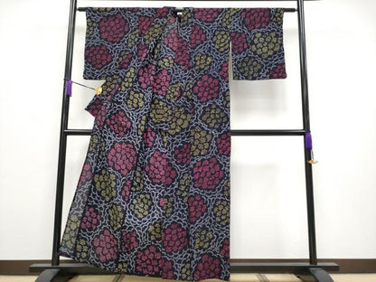 平和屋着物∴極上 夏物 浴衣 有松鳴海絞り 花尽くし 黒地 綿 逸品 CYAA3892s5