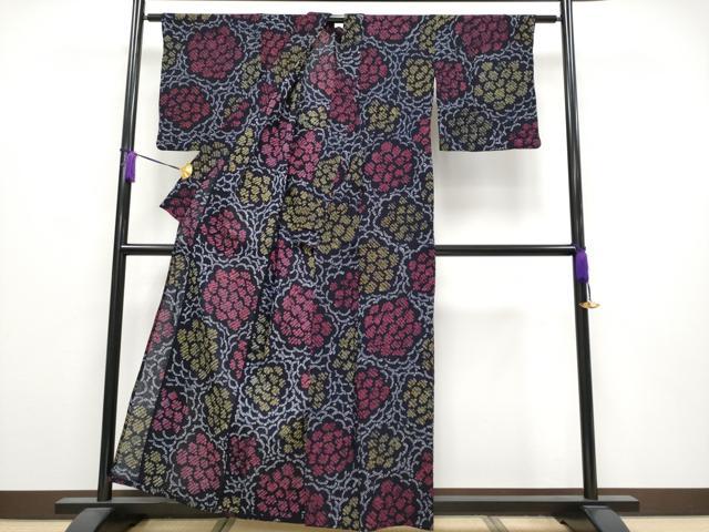 平和屋着物∴極上 夏物 浴衣 有松鳴海絞り 花尽くし 黒地 綿 逸品 CYAA3892s5