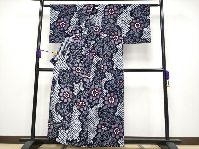 平和屋着物■極上　夏物　浴衣　有松鳴海絞り　流水草花文　綿　逸品　CYAA3893s5