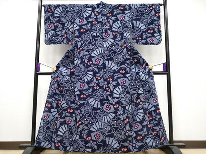 平和屋着物∴極上 夏物 浴衣 有松鳴海絞り 地紙花蝶文 綿 逸品 CYAA3895s5