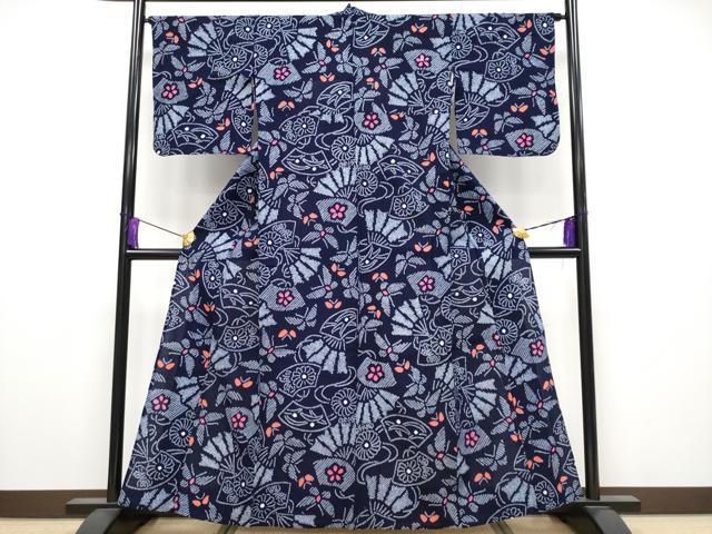 平和屋着物∴極上 夏物 浴衣 有松鳴海絞り 地紙花蝶文 綿 逸品 CYAA3895s5
