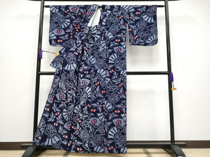 平和屋着物∴極上 夏物 浴衣 有松鳴海絞り 地紙花蝶文 綿 逸品 CYAA3895s5