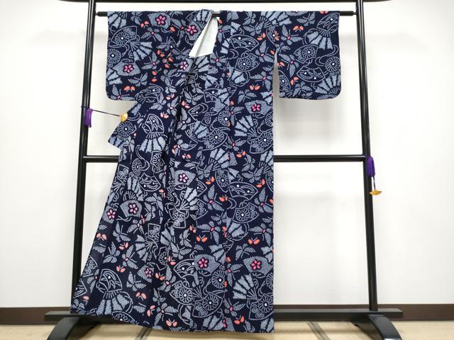 平和屋着物∴極上 夏物 浴衣 有松鳴海絞り 地紙花蝶文 綿 逸品 CYAA3895s5