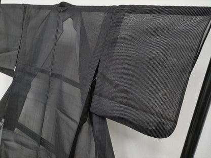 平和屋着物＊極上 夏物 紗紬 縞 黒地 逸品 CYAA3906s5