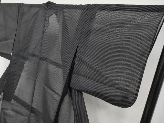 平和屋着物＊極上 夏物 紗紬 縞 黒地 逸品 CYAA3906s5