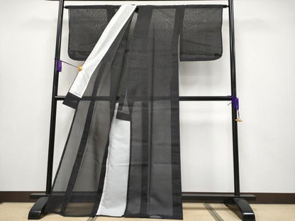 平和屋着物＊極上 夏物 紗紬 縞 黒地 逸品 CYAA3906s5