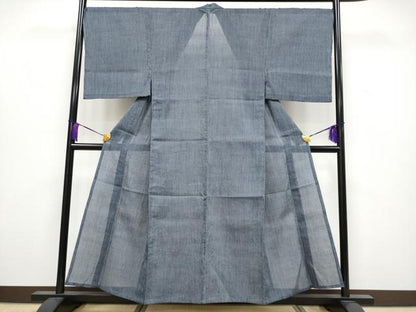 平和屋着物＊極上　夏物　男性　本場小千谷ちぢみ　縞　藍鉄色地　麻　逸品　CYAA3907s5