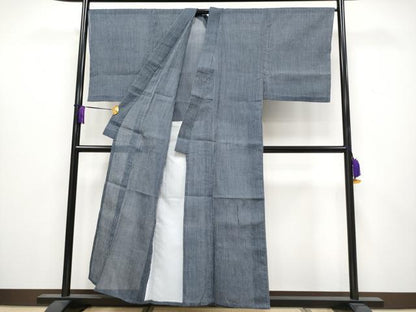 平和屋着物＊極上　夏物　男性　本場小千谷ちぢみ　縞　藍鉄色地　麻　逸品　CYAA3907s5