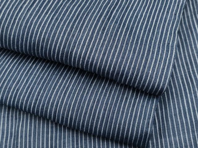 平和屋着物＊極上　夏物　男性　本場小千谷ちぢみ　縞　藍鉄色地　麻　逸品　CYAA3907s5