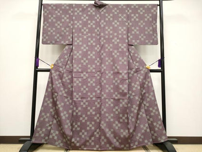 平和屋着物▽極上 紬 単衣 市松鹿の子文 濃色地 逸品 CYAA3909s5