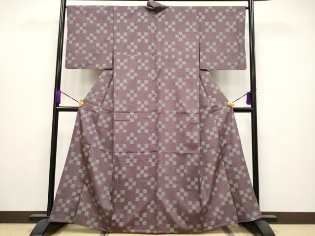 平和屋着物▽極上 紬 単衣 市松鹿の子文 濃色地 逸品 CYAA3909s5