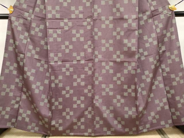 平和屋着物▽極上 紬 単衣 市松鹿の子文 濃色地 逸品 CYAA3909s5