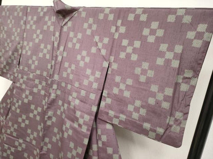 平和屋着物▽極上 紬 単衣 市松鹿の子文 濃色地 逸品 CYAA3909s5
