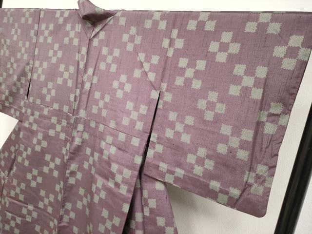 平和屋着物▽極上 紬 単衣 市松鹿の子文 濃色地 逸品 CYAA3909s5