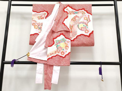 平和屋着物■極上　七五三　女の子　3歳　祝着・長襦袢セット　総絞り　鞠花文　逸品　CYAA3910s5