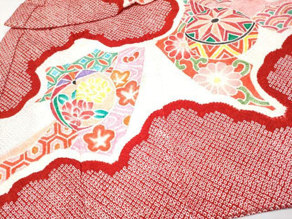 平和屋着物■極上　七五三　女の子　3歳　祝着・長襦袢セット　総絞り　鞠花文　逸品　CYAA3910s5