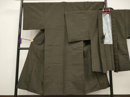 平和屋着物●極上　男性　髭紬　アンサンブル　色無地　海松茶色地　逸品　CYAA3915s5