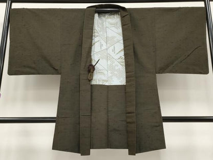 平和屋着物●極上　男性　髭紬　アンサンブル　色無地　海松茶色地　逸品　CYAA3915s5