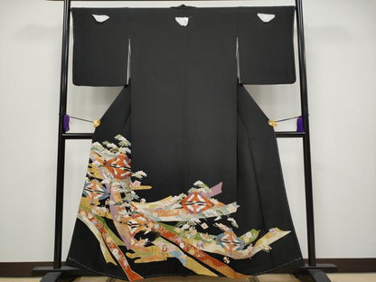 平和屋本店■極上　創業460年・千總　黒留袖　駒刺繍　宝尽くし双鶴文　金彩　逸品　未使用　CYAA3934s5