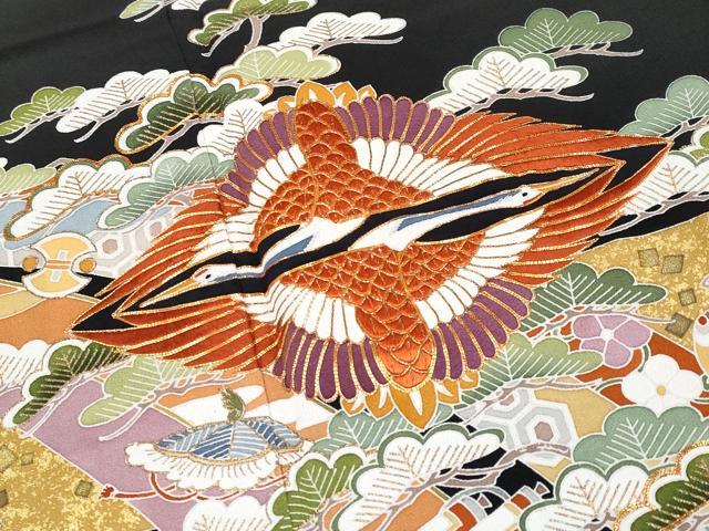 平和屋本店■極上　創業460年・千總　黒留袖　駒刺繍　宝尽くし双鶴文　金彩　逸品　未使用　CYAA3934s5