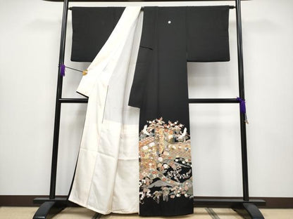 平和屋着物●極上 創業460年・千總 黒留袖 駒刺繍 御所車飛鶴花文 金彩 三越扱い 逸品 CYAA3941s5