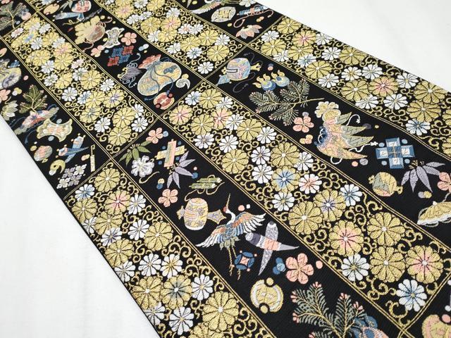 平和屋着物●極上　西陣の老舗　1782年創業　山下織物　六通柄袋帯　唐織　短冊宝尽くし　黒地　金糸　逸品　未使用　CYAA3951s6