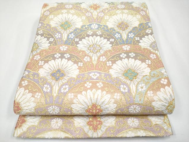 平和屋着物○極上 六通柄袋帯 唐織 花青海波 金糸 逸品 未