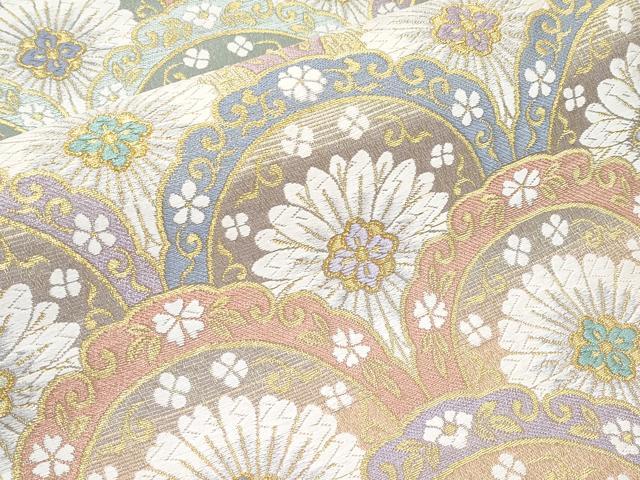 平和屋着物○極上 六通柄袋帯 唐織 花青海波 金糸 逸品 未