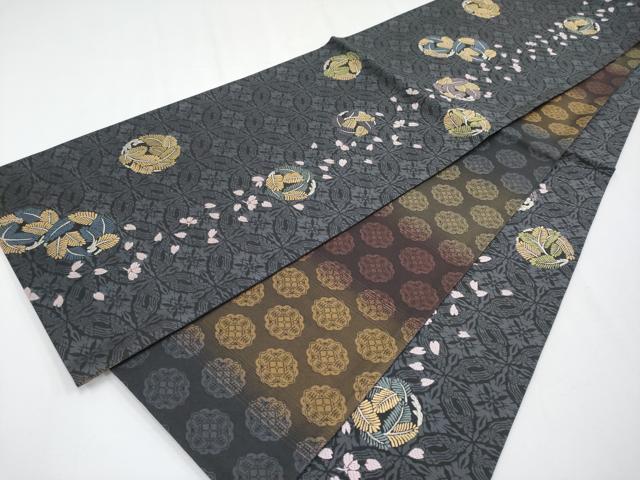 平和屋着物●極上　両面　六通柄袋帯　唐織　松葉丸文　黒地　金銀糸　逸品　CYAA3959s6
