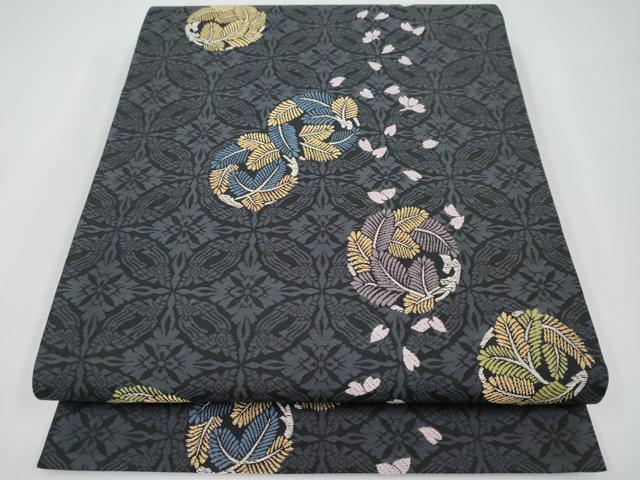平和屋着物●極上　両面　六通柄袋帯　唐織　松葉丸文　黒地　金銀糸　逸品　CYAA3959s6