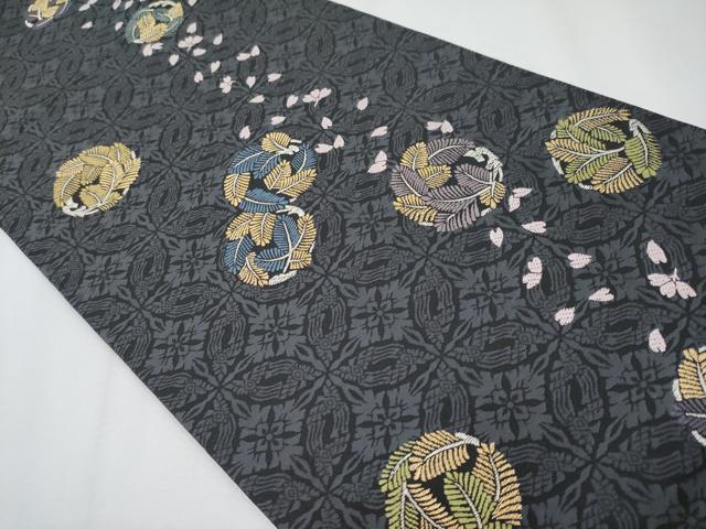 平和屋着物●極上　両面　六通柄袋帯　唐織　松葉丸文　黒地　金銀糸　逸品　CYAA3959s6