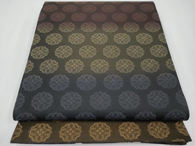 平和屋着物●極上　両面　六通柄袋帯　唐織　松葉丸文　黒地　金銀糸　逸品　CYAA3959s6