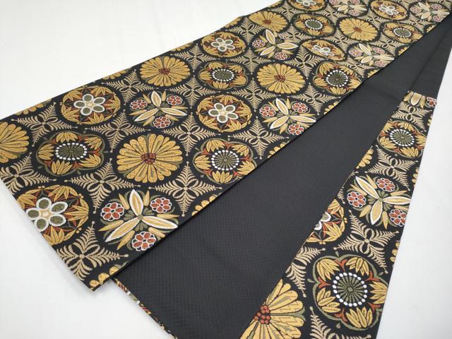 平和屋着物●極上　六通柄袋帯　唐織　花丸文　黒地　逸品　CYAA3960s6 平和屋着物○極上 六通柄袋帯 唐織 花丸文 黒地 逸品 CYAA3960s6
