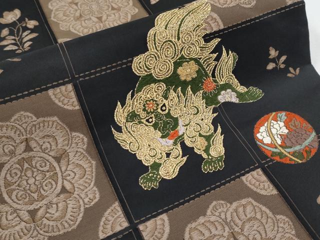 平和屋着物●極上　六通柄袋帯　唐織　唐獅子　鞠　黒地　金糸　逸品　CYAA3964s6