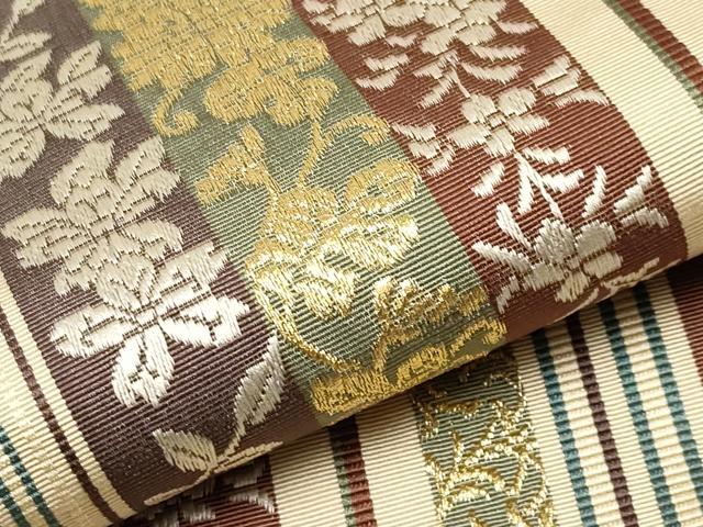 平和屋着物○極上 本場筑前博多織 両面 全通柄袋帯 花間道