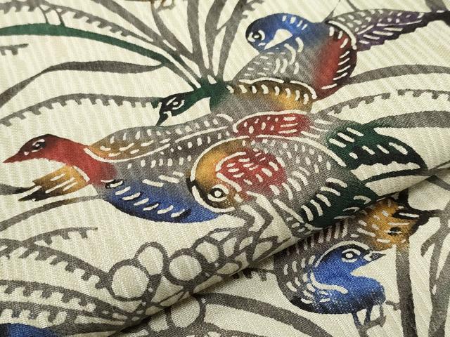 平和屋着物●極上　西陣　大光謹製　全通柄袋帯　紅型　群鳥　灰汁色　証紙付き　逸品　未使用　CYAA3973s6