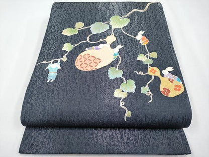 平和屋着物●極上　児島廣和　アトリエ 聖jin苑　太鼓柄袋帯　兎　瓢箪　金彩　逸品　未使用　CYAA3981s6
