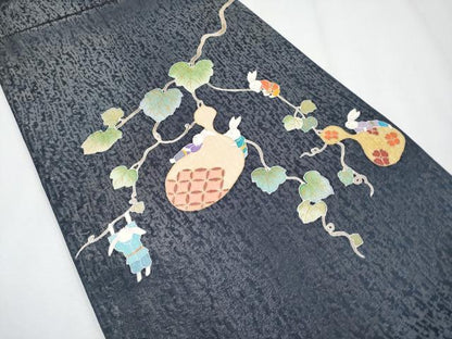 平和屋着物●極上　児島廣和　アトリエ 聖jin苑　太鼓柄袋帯　兎　瓢箪　金彩　逸品　未使用　CYAA3981s6