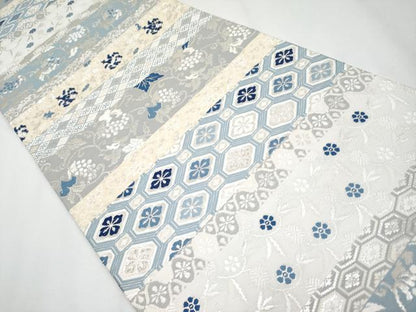 平和屋着物●極上　丸帯　唐織　本藍　横段吉祥文　銀糸　逸品　CYAA3985s6