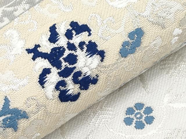 平和屋着物●極上　丸帯　唐織　本藍　横段吉祥文　銀糸　逸品　CYAA3985s6