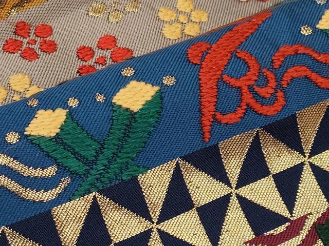 平和屋着物●極上　西陣　紫幸織　六通柄　本袋帯　唐織　仙台吉祥文　金糸　濃紺地　逸品　CYAA3986s6